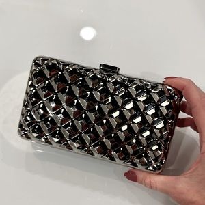 Shiny silver with dimensions clutch purse